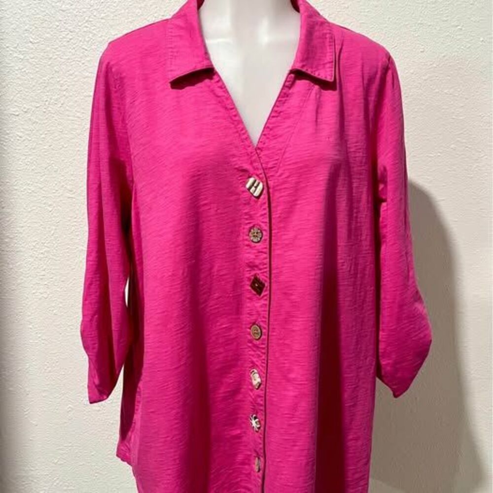 Soft Surroundings Danielle Button 3/4 Sleeve Tunic in Festival Fuchsia Size XL